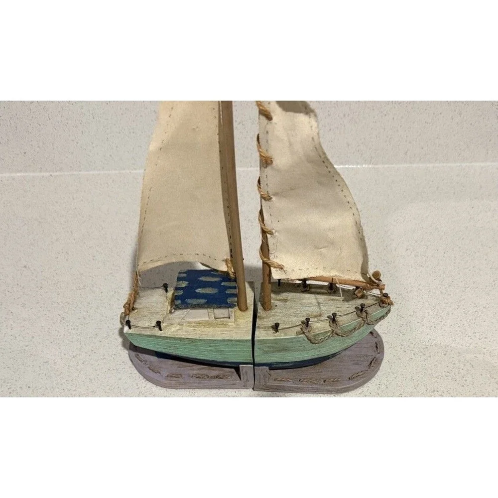 Vintage Sailboat Bookends Docked with Birds
